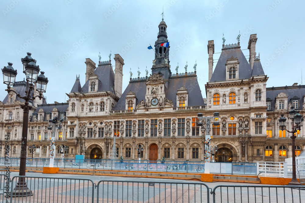 Paris City Hall, Hotel de Ville, in winter