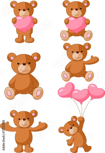 Cartoon bear with pink heart collection set
