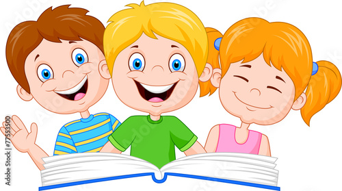Cartoon kids reading book