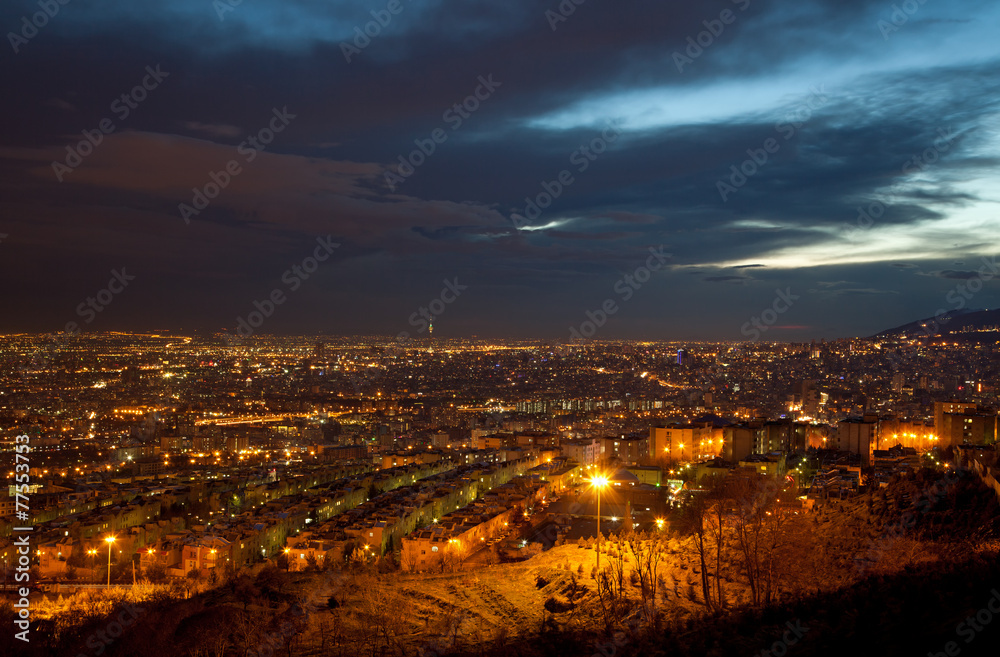 Fototapeta premium Illuminated City of Tehran from Above after Sunset
