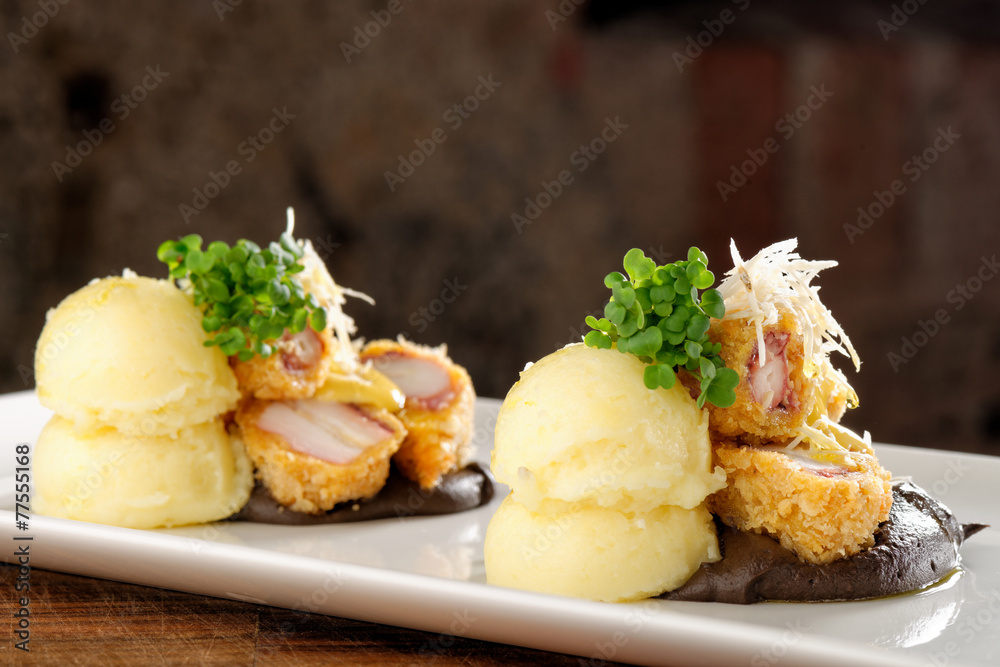 Fried octopus with potato and sauce Fried octopus with potato and sauce