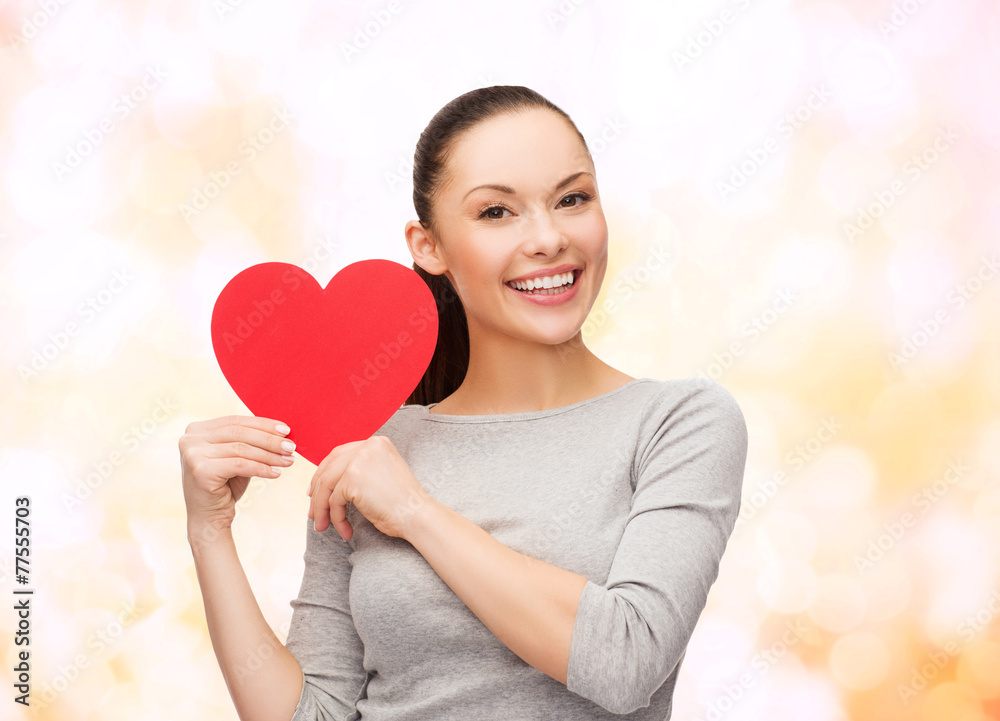 smiling asian woman with red heart smiling asian woman with red heart