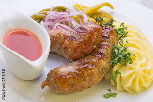  SAUSAGES OF ELK AND WILD BOAR WITH MASHED POTATOES photo