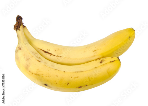 Frontal view of two bananas isolated on white background.