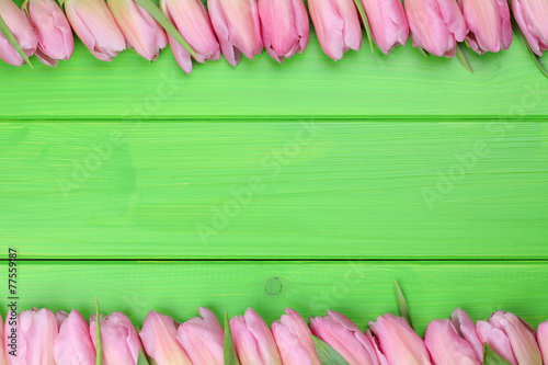 Fototapeta Naklejka Na Ścianę i Meble -  Rahmen aus Tulpen Blumen zum Frühling oder Muttertag mit Textfr