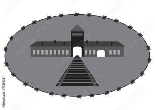 vector concentration camp with railways and barbed wire