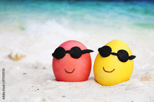 Happy easter eggs with sunglasses