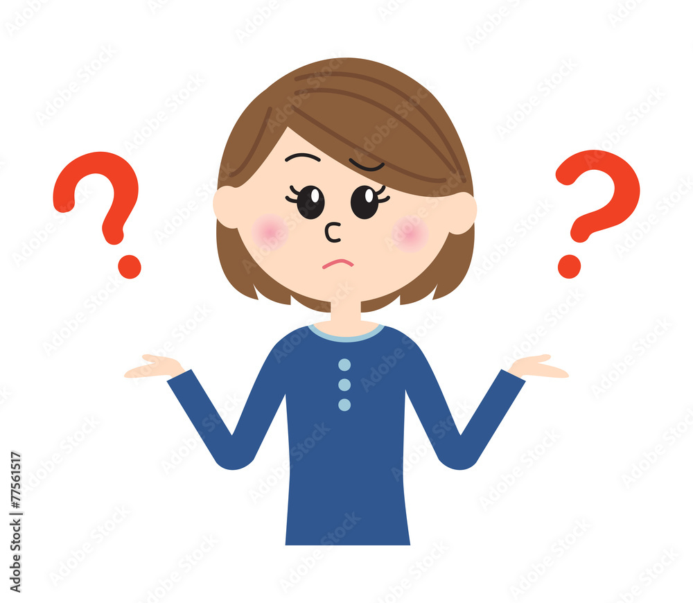 I don’t know. A young woman shrugging with question marks. Stock Vector