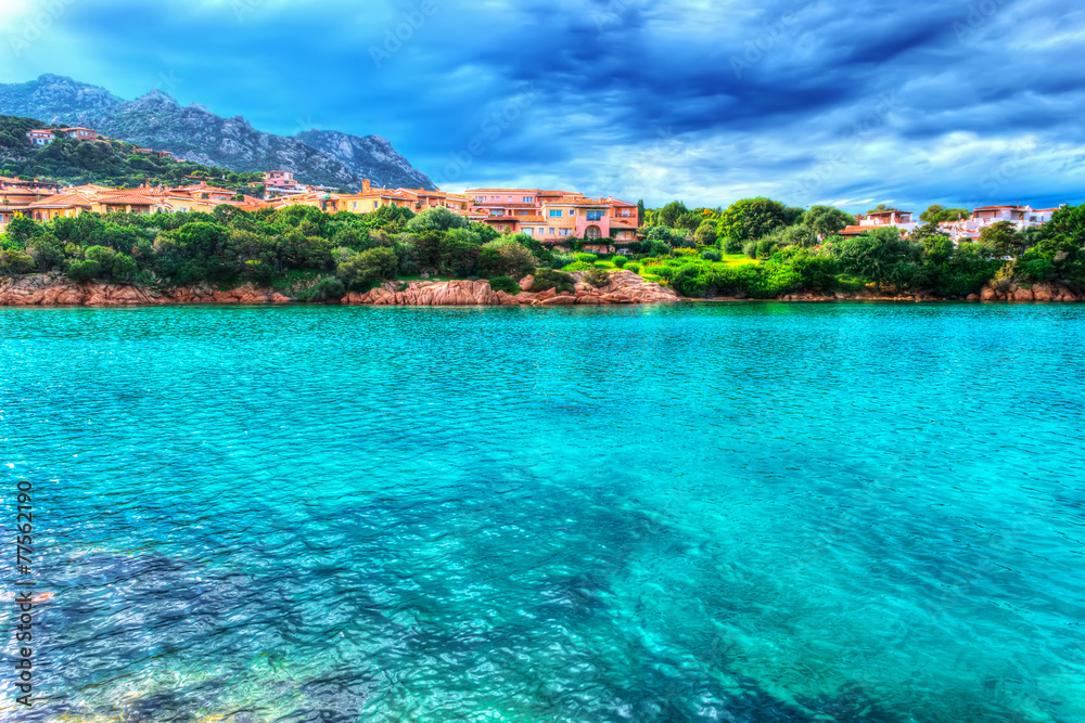 Porto Cervo shore on a cloudy day in hdr