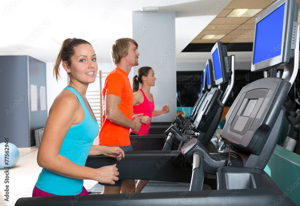 Gym treadmill group running indoor Gym treadmill group running indoor