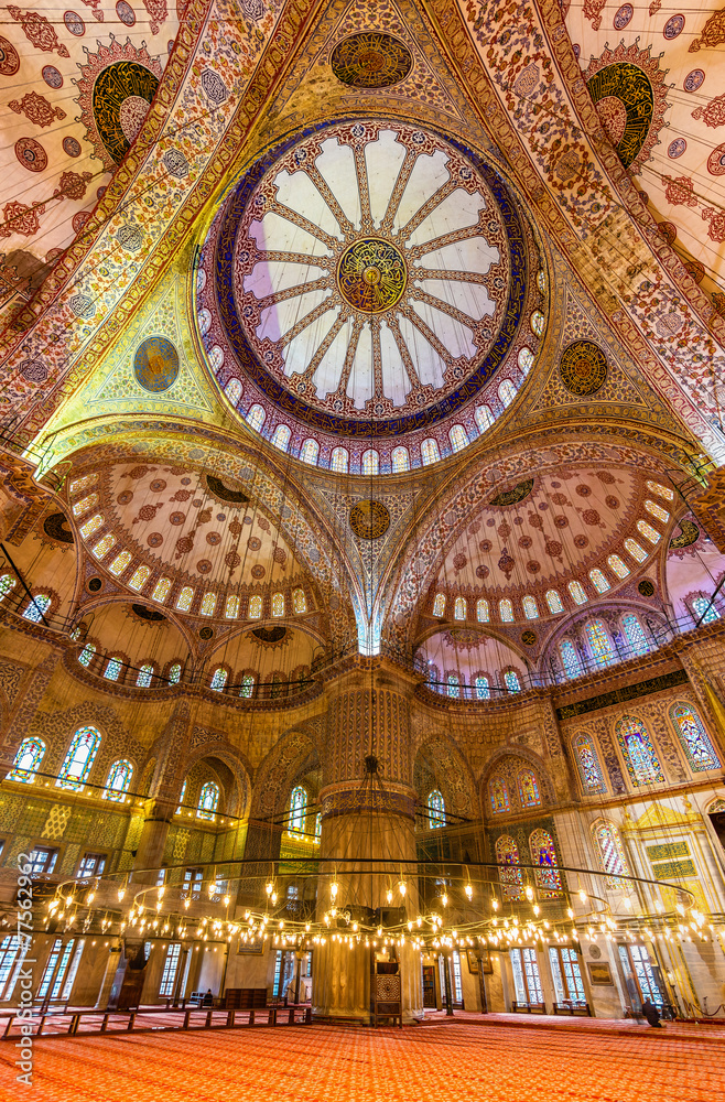 Interior of Sultan Ahmet Mosque (Blue Mosque) in Istanbul, Turke