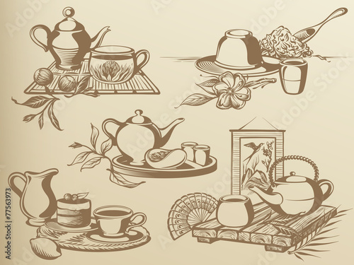 Tea Ceremony: Vintage Drawing Still-life