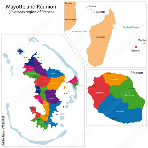 Reunion and Mayotte map