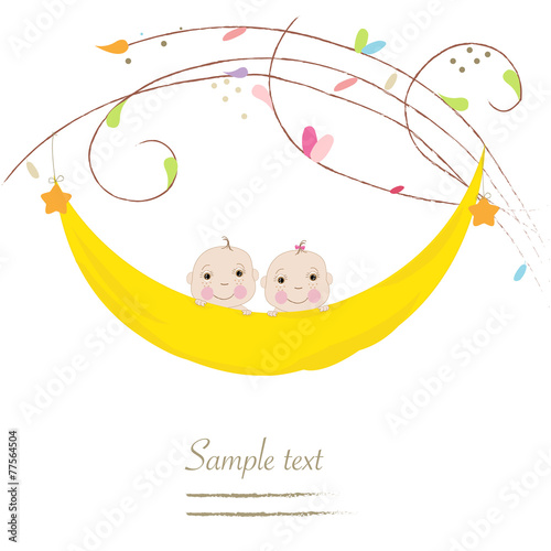 Newborn twin baby greeting card