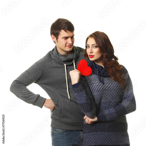 couple having fun with heart on Valentine's Day