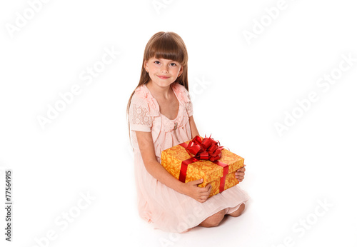 happy little girl with gift box