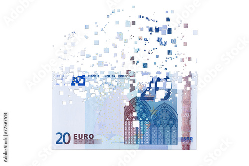 20 euro banknote dissolving as a concept of economic crysis