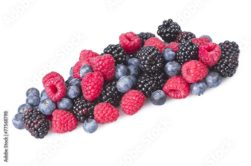Group of berries close up on white background