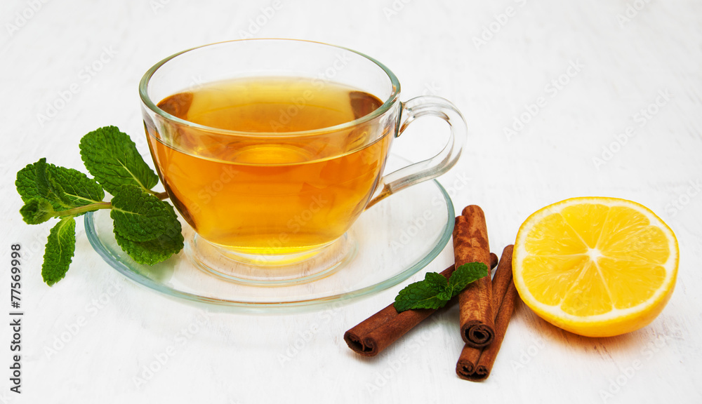 Cup of tea with lemon and mint Cup of tea with lemon and mint