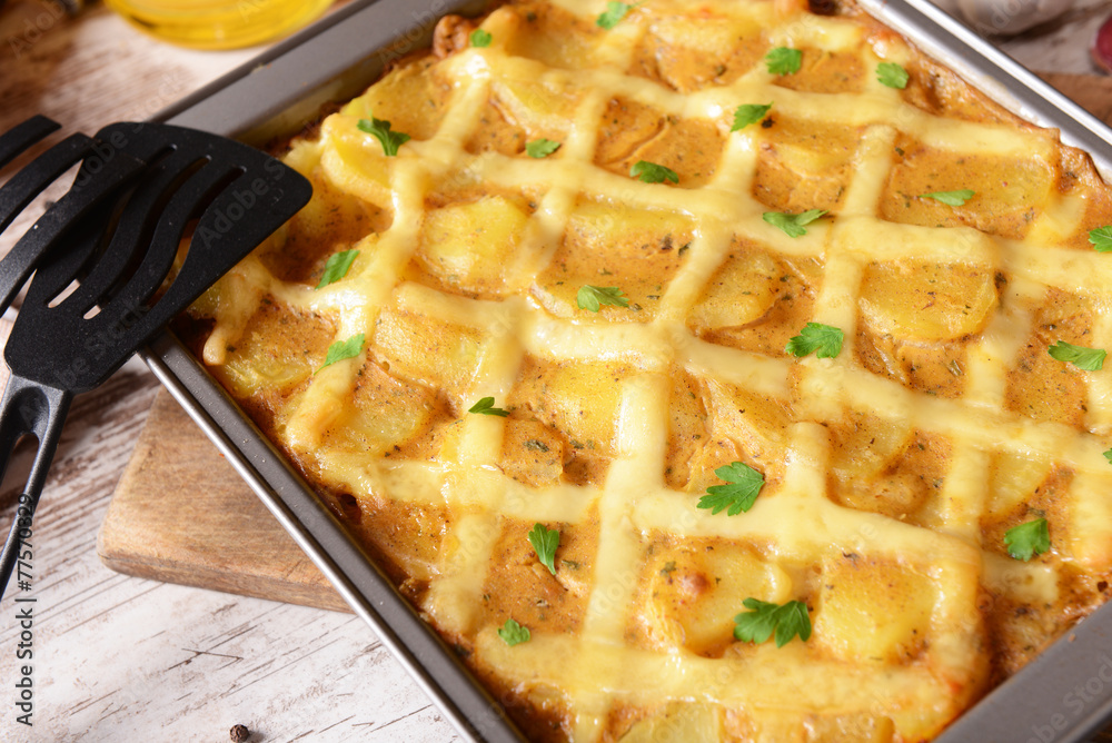 Casserole with potatoes, cheese and meat Casserole with potatoes, cheese and meat