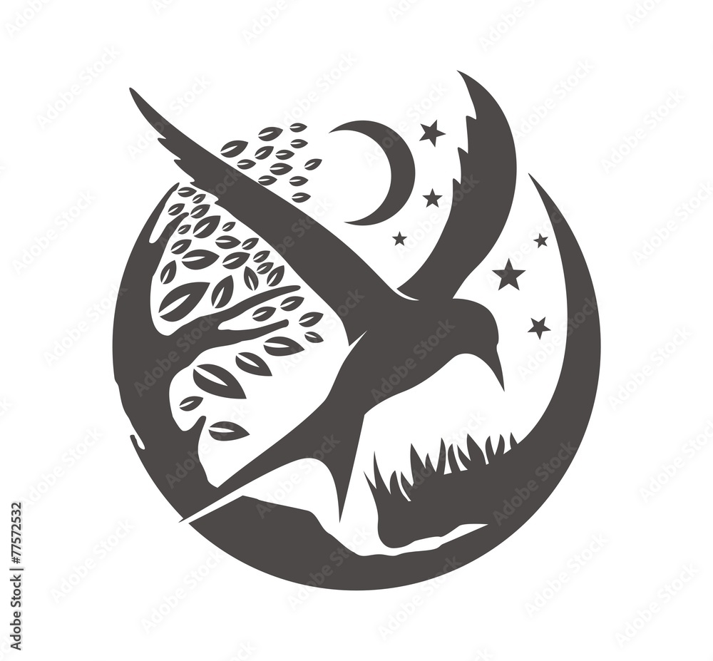 bird tree star and moon bird tree star and moon