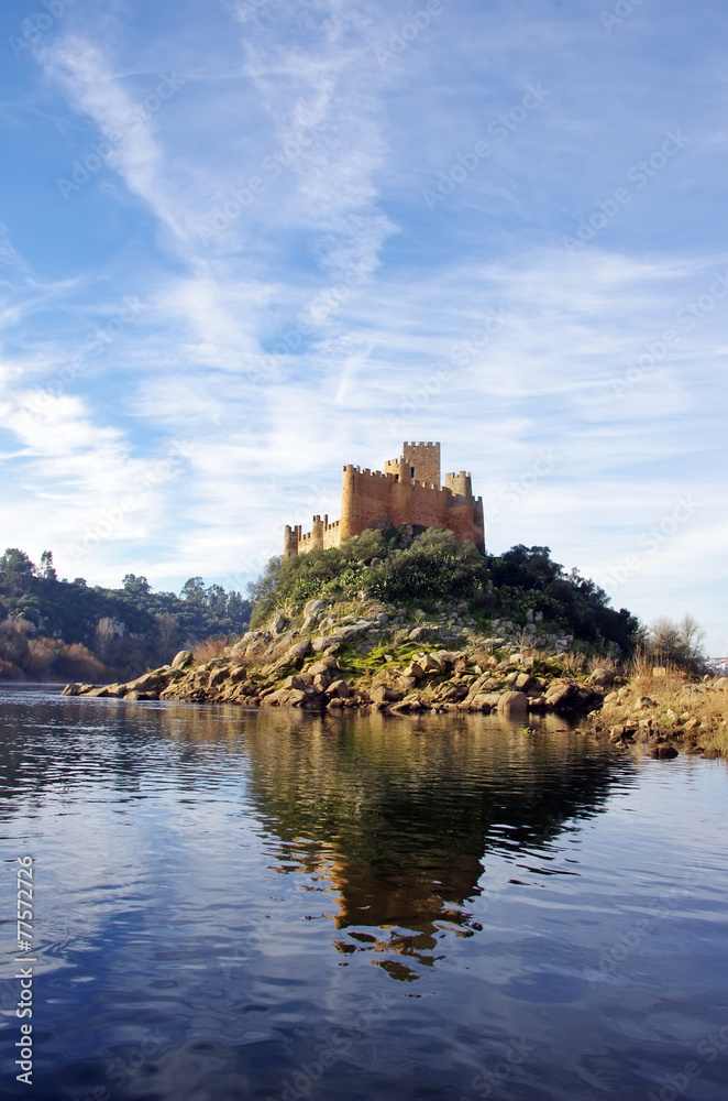 Almourol castle located in small island on Tejo river