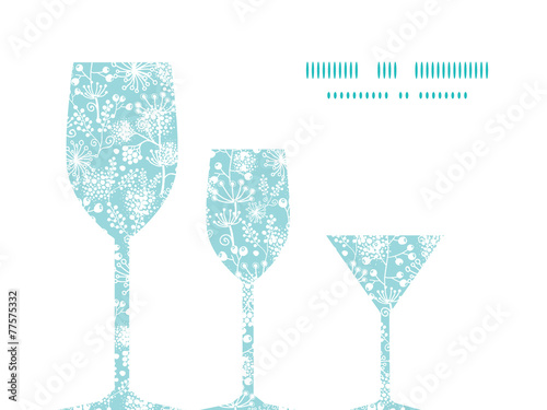 Vector blue and white lace garden plants three wine glasses