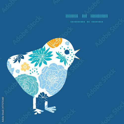 Vector blue and yellow flowersilhouettes chicken silhouette