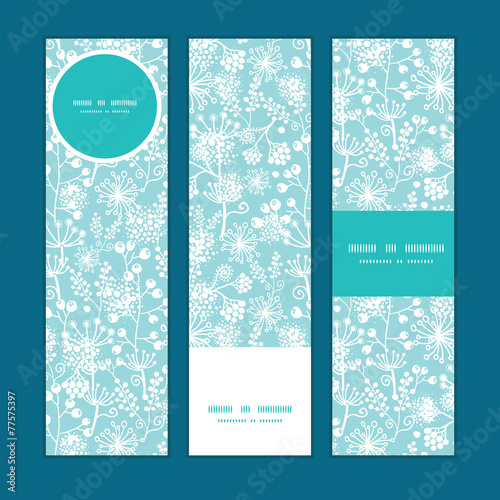 Vector blue and white lace garden plants vertical banners set
