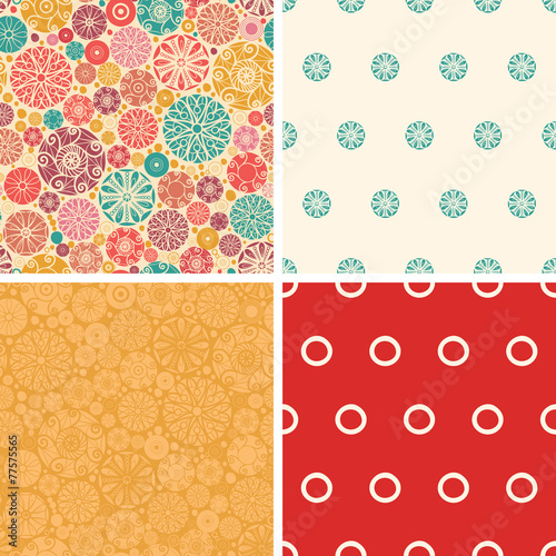 Vector abstract decorative circles set of four marching repeat