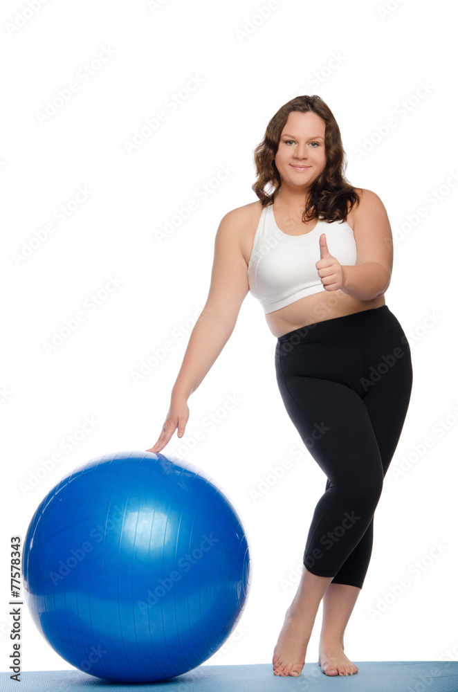 woman is overweight with blue ball fitness woman is overweight with blue ball fitness