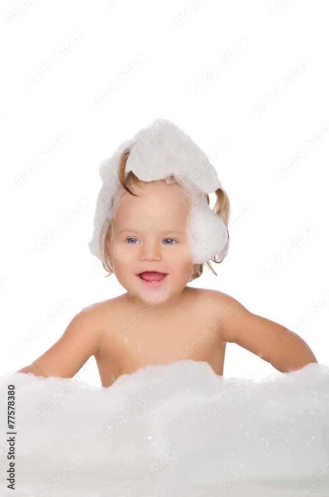 Smiling girl with soap foam Smiling girl with soap foam