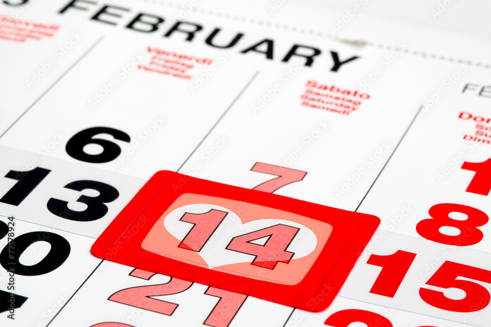 Calendar pointed on St.Valentine's day, with heart Calendar pointed on St.Valentine's day, with heart