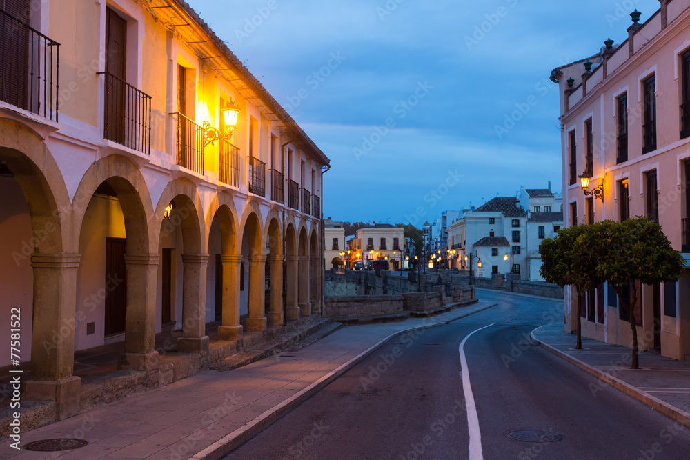 Morning view of   street with bridge. Ronda