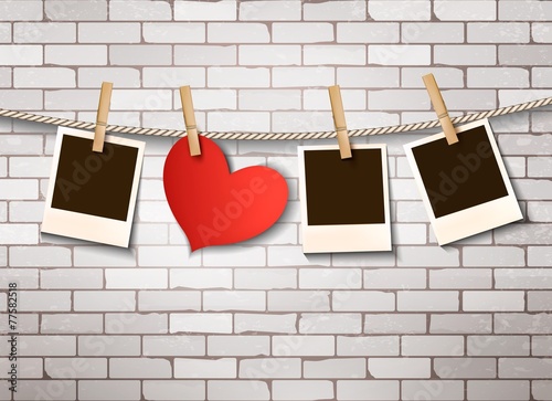 Background with heart and photos. Valentine's day vector.