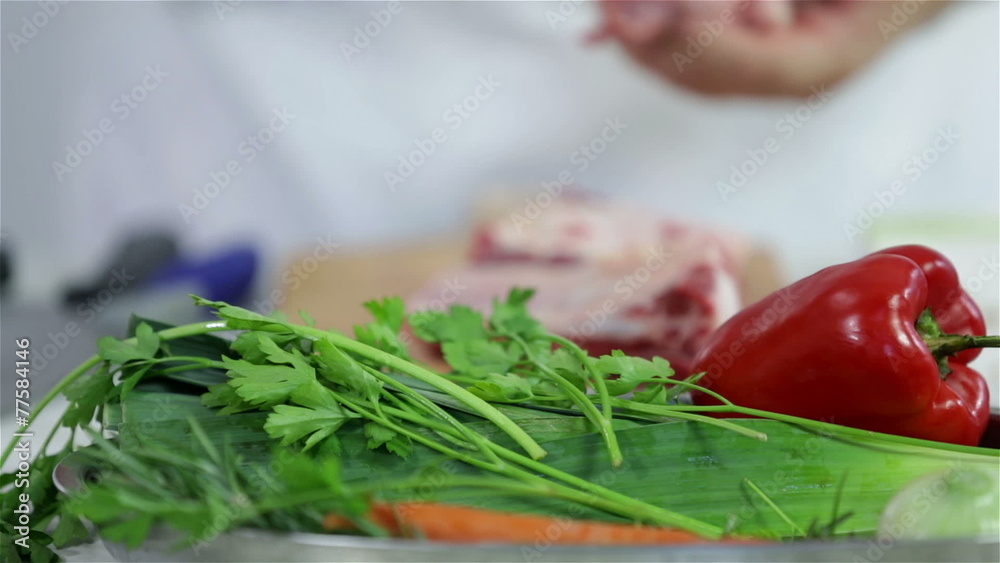 Vegetable plate with parsley and paprika ready for beef steaks Vegetable plate with parsley and paprika ready for beef steaks