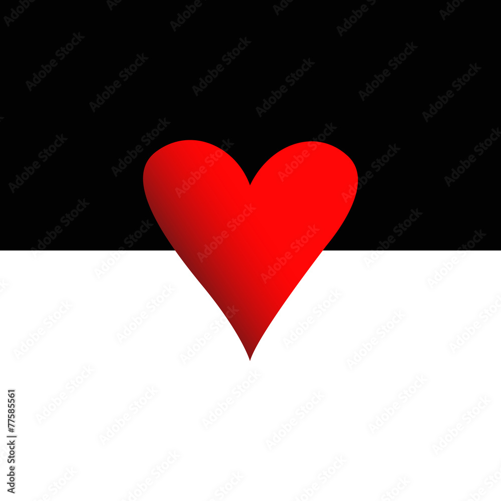 red heart on black and white background