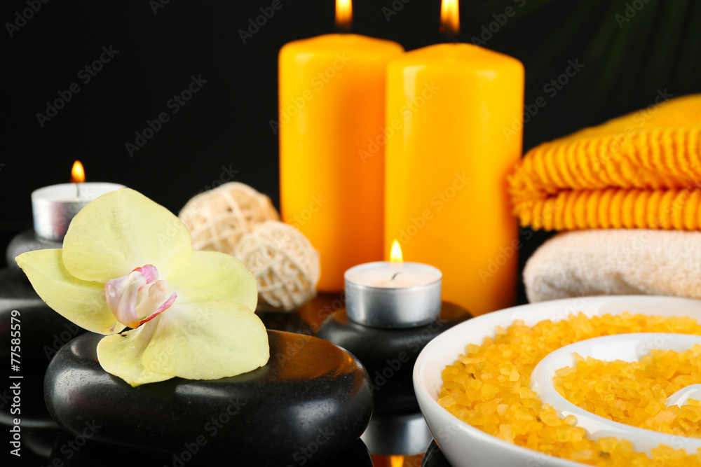 Beautiful spa composition with candles and orchid Beautiful spa composition with candles and orchid