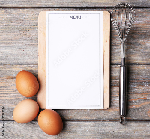 Tablou pe pânză Cutting board with menu sheet of paper