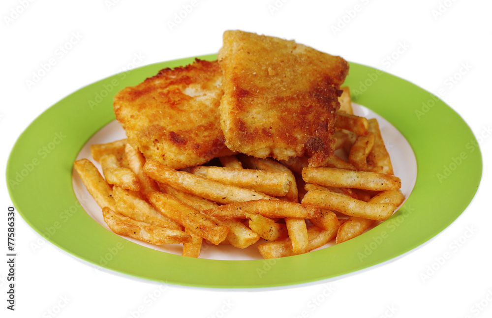Breaded fried fish fillet and potatoes Breaded fried fish fillet and potatoes