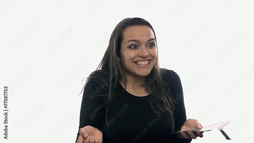 Throwing money to woman on white background
Throwing money to woman on white background