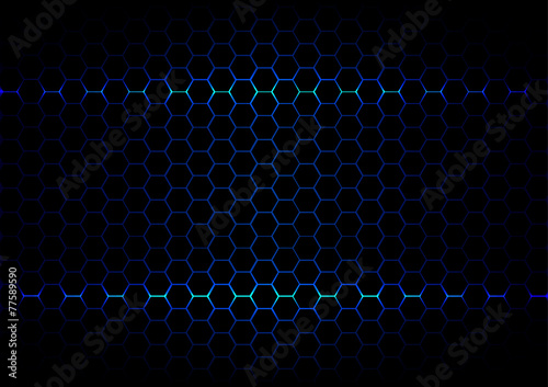 abstract hexagon blue light technology on black color backgroun