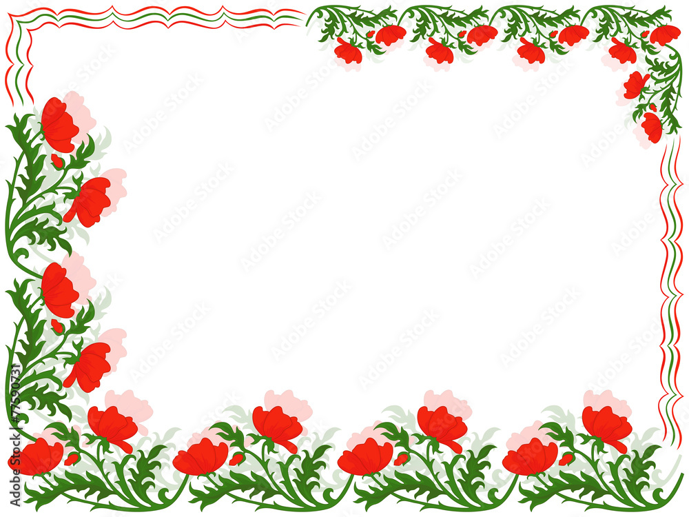 Greeting card with red poppies and colour lines