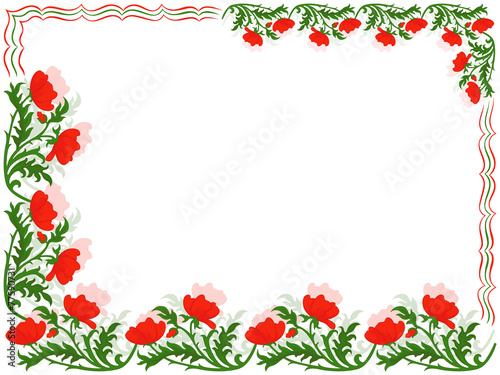 Fototapeta Naklejka Na Ścianę i Meble -  Greeting card with red poppies and colour lines