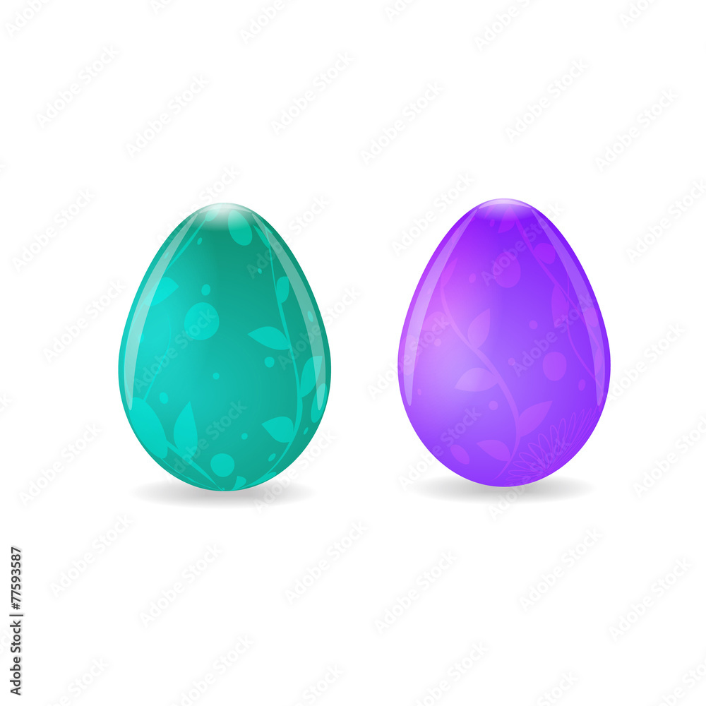 Two easter eggs with floral decoration on a white background Two easter eggs with floral decoration on a white background