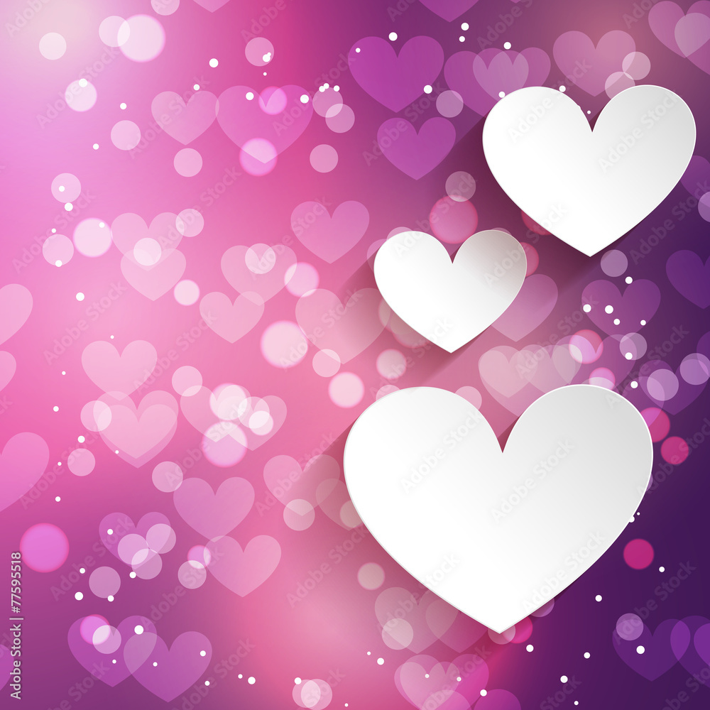 paper hearts background with bokeh effect