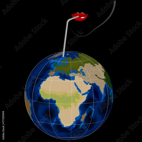 Illustration of woman's lips drinking globe by straw