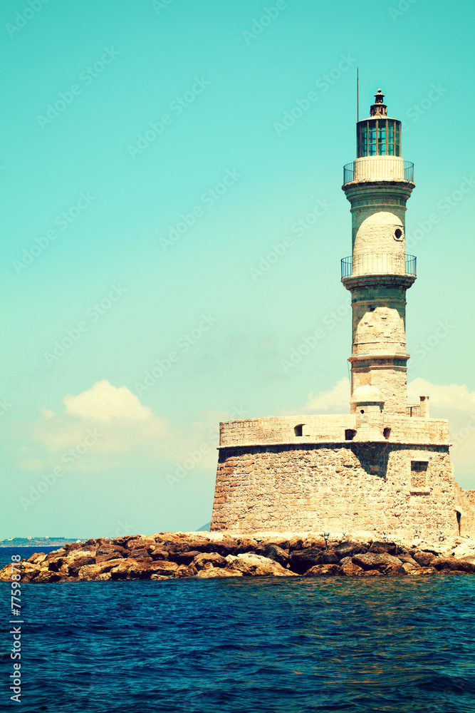 Lighthouse and sea in Chania Crete, impressions of Greece