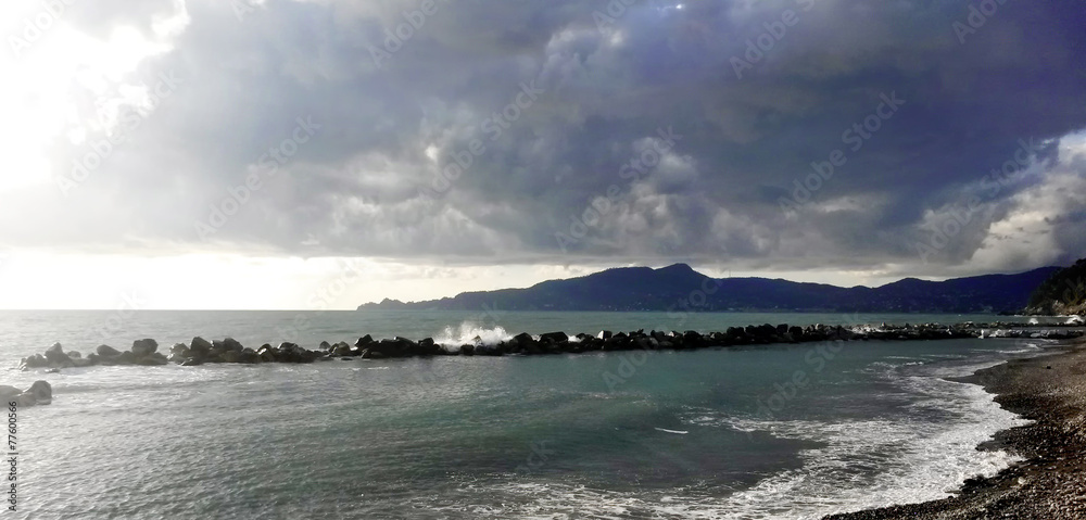 Stormy seascape With Portofino Mount in the background