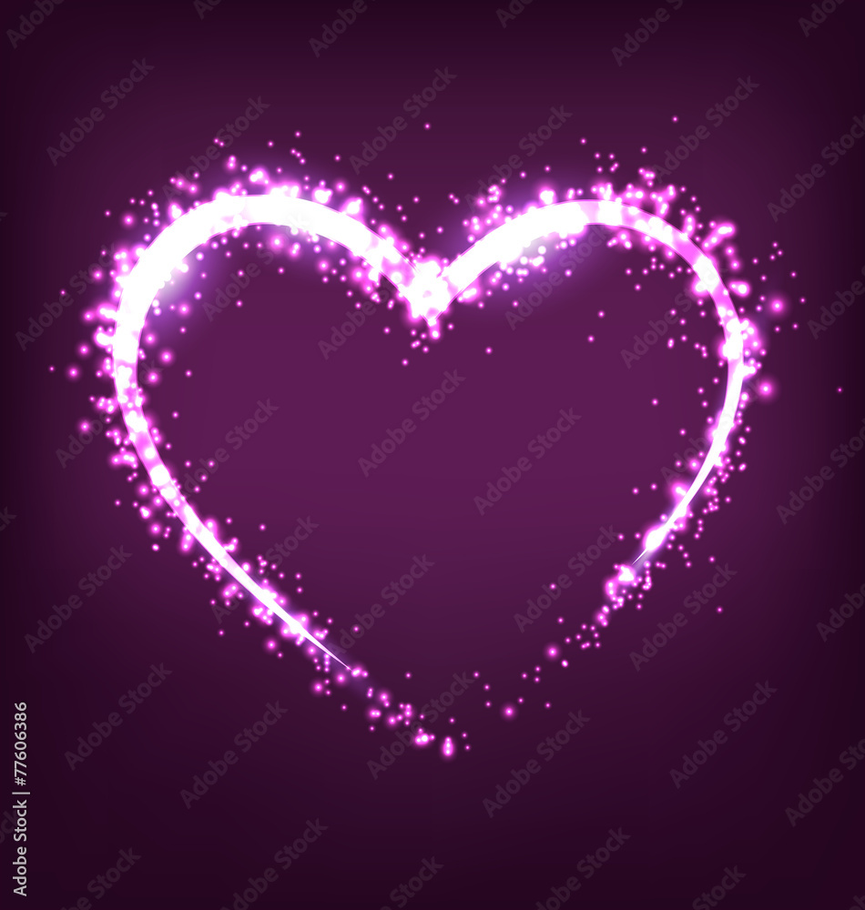Sparkling heart on violet background Sparkling heart on violet background